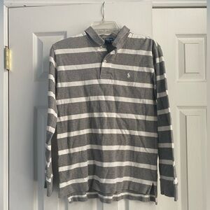 Polo Ralph Lauren Gray and White Striped long-sleeve Polo Shirt